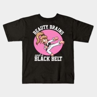 Beauty, Brains And A Black Belt Cartoon Kids T-Shirt